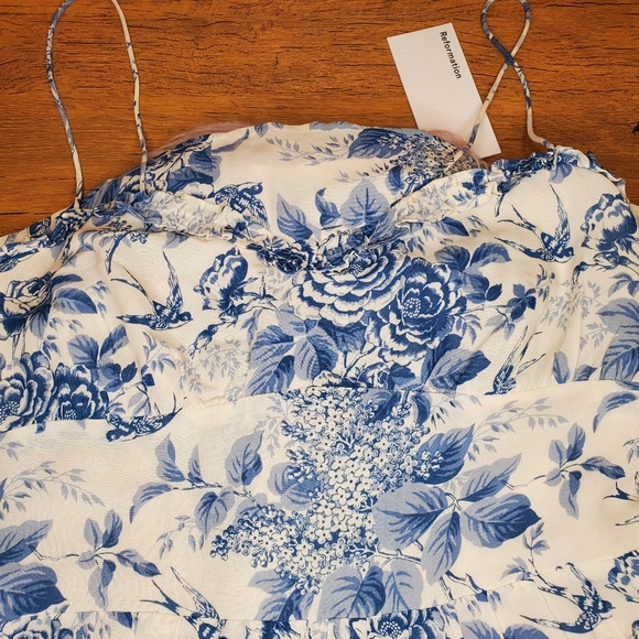 NWT reformation authentic size 4 marin dress mini pompadour blue floral - Picture 7 of 9